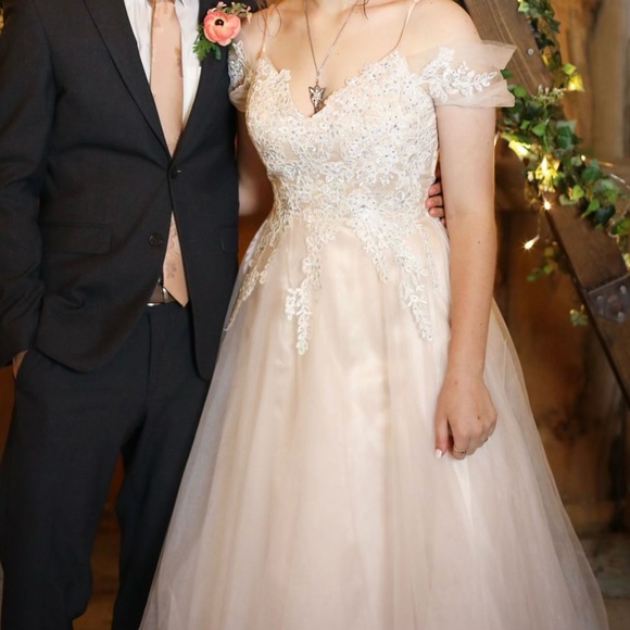 Macy's Champagne Formal/Prom Dress Embroidered - Picture 3 of 5